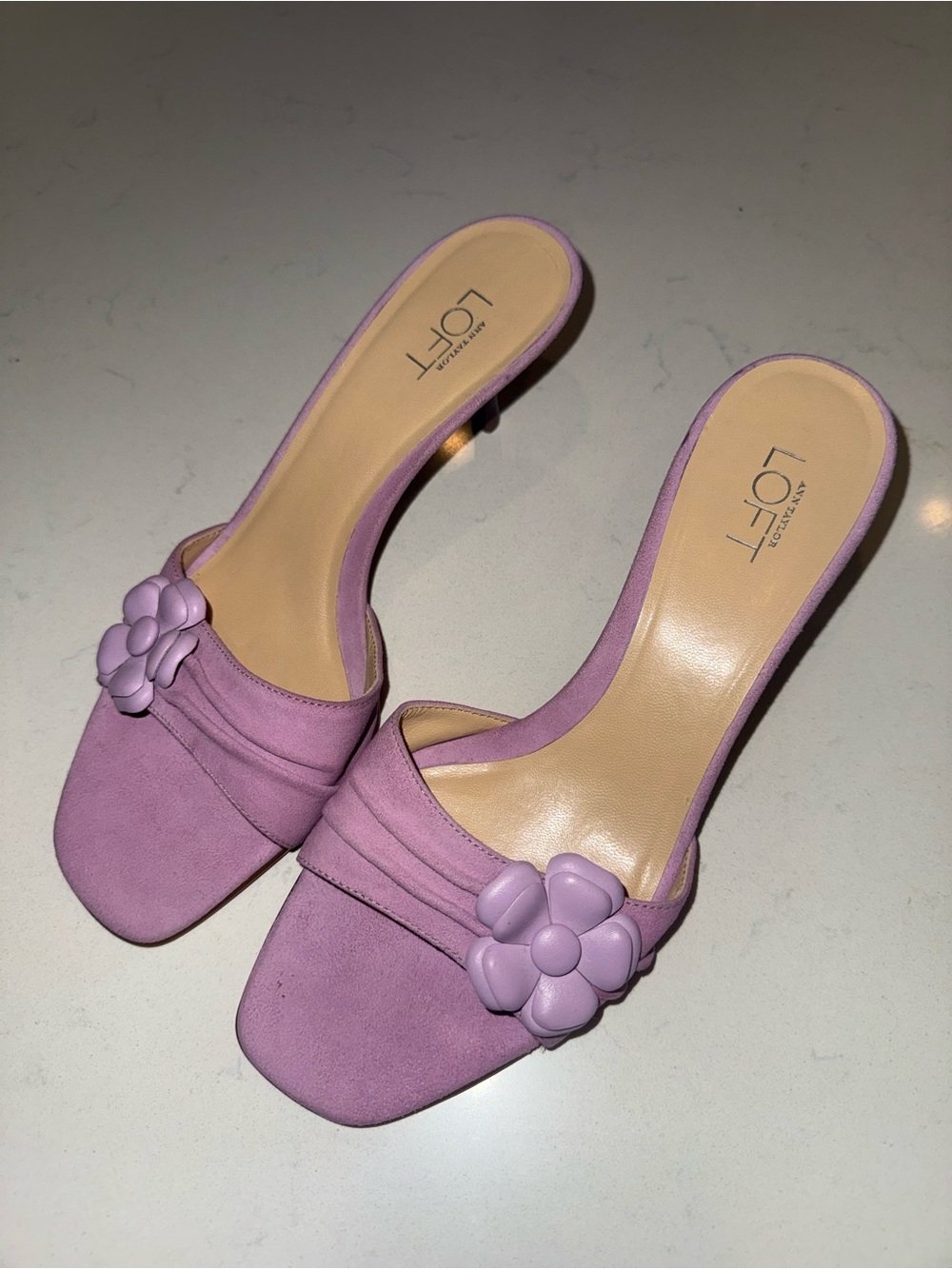 LOFT Lavender Floral-Accent Slide Mules